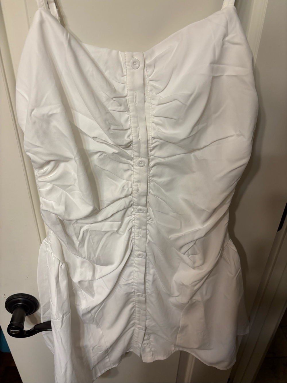 Hello Molly White Ruched Button-Front Mini Dress - Picture 2 of 7